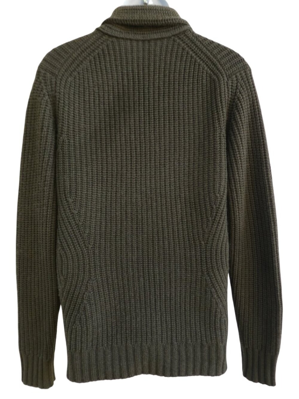 Buck Mason Dark Green Herdsman Shawl Cardigan Wool Cashmere 3D Chunky Ribbed M - Picture 2 of 8